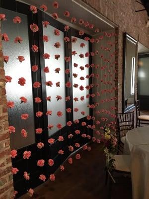 We made a fun curtain of carnations, at The Venue in Fairhope.