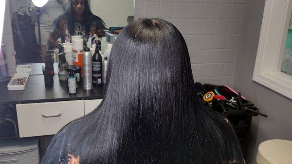 Blow out on natural hair tracks added and blended in with natural hair