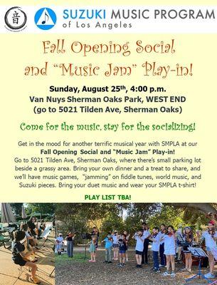 Fall Opening Social! 8/25/2024, Sherman Oaks