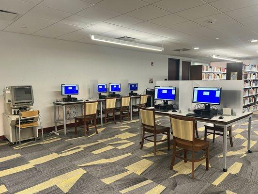 Computers and microfiche on lower level