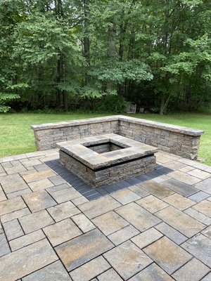 Paver patio, fire pit, and retaining wall