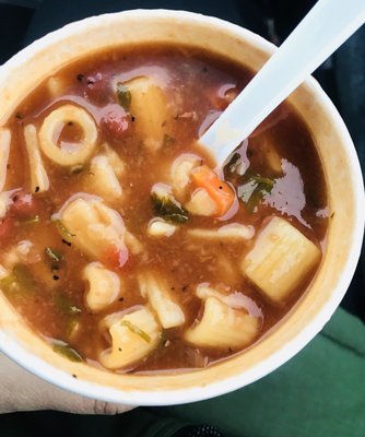 Chunky minestrone served with slices of sourdough