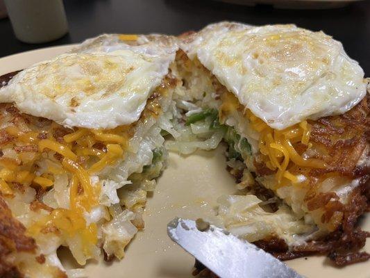 Pedro's Stuffed Hash Browns- I added jalapeños it was so amazing!