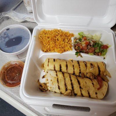 Tacos al carbon plate! With guac, pico, rice and black beans