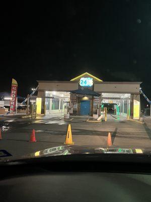 Cones blocking off the entrance @7pm even though they say they're a 24/7 carwash