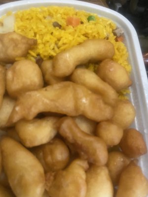 Pork fried rice and sweet & sour chicken