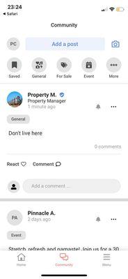 Post from Circa Green Lake Property Manager account from Sept. 19, 2021 that has since been deleted.