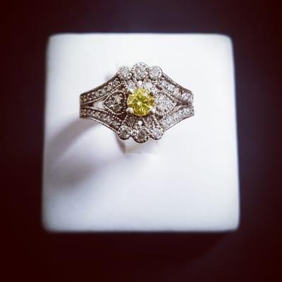 Art Deco, Yellow Diamond, 14kt White Gold