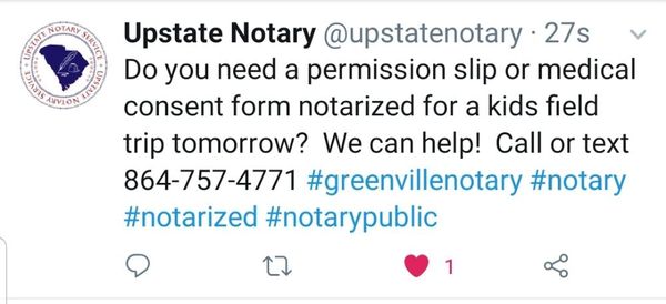 We notarize school permission slips and medical consent forms!