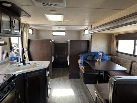 The inside of the RV