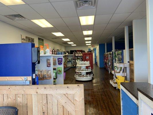 Looking into the boarding and retail area