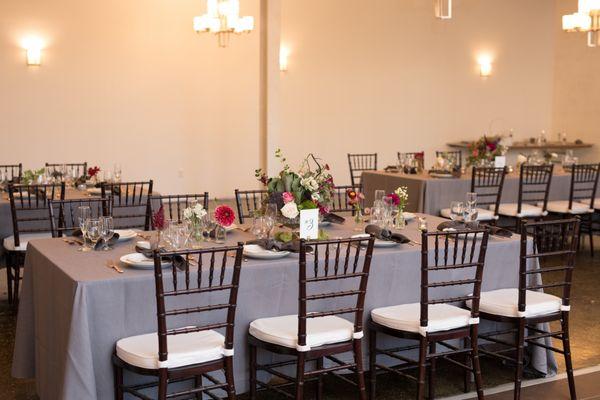 Chiavari chair, table, linen and china rental