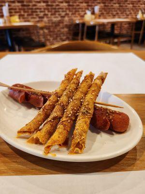 Dried tofu roll with enoki and sausage