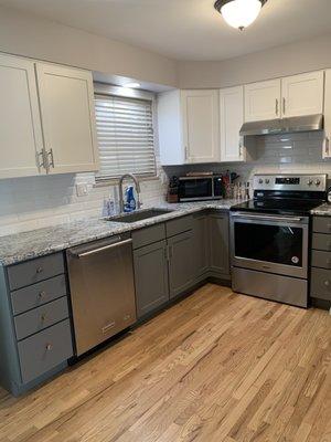 A view of the new countertops sink and faucet they installed.