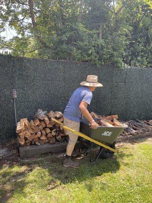 He carried the woods from his truck.