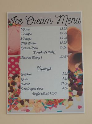 Ice cream menu