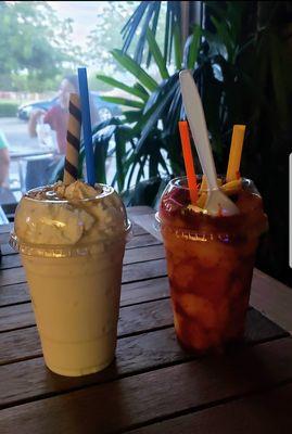 An horchata refresher and a mangonada