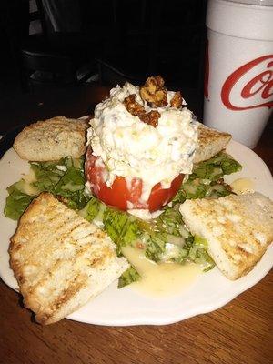 Chicken salad stuffed in a tomato.  Served with foccacia bread at Waverly Cafe in Waverly, TN