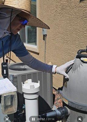 Pool inspector,  Nick, showing us about the filter. So professional.  This will be my go-to pool company for all my clients.