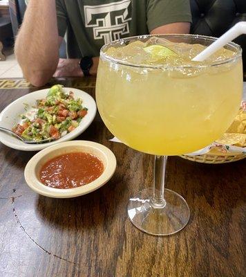 Margarita and homemade guacamole