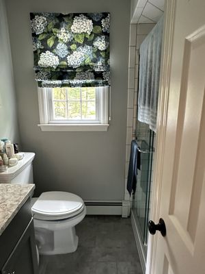 Sew Lovely by Kelly corded Roman Shade in the Master Bath.