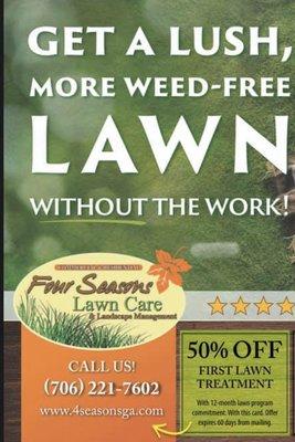 50% Off first lawn treatment w/ 12 mth commitment.