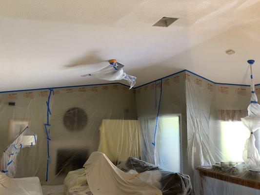 family room sealed for texturing & new paint