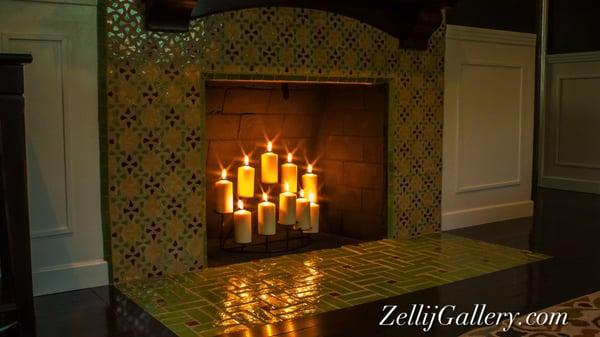 Exotic Moroccan Zellij tiled fireplace