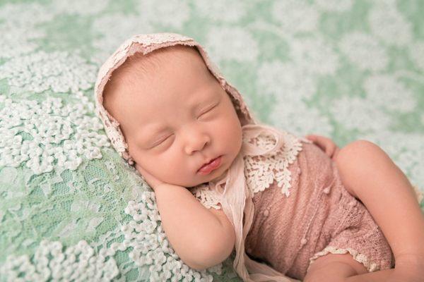 Newborn-Mint floral lace w/pink outfit