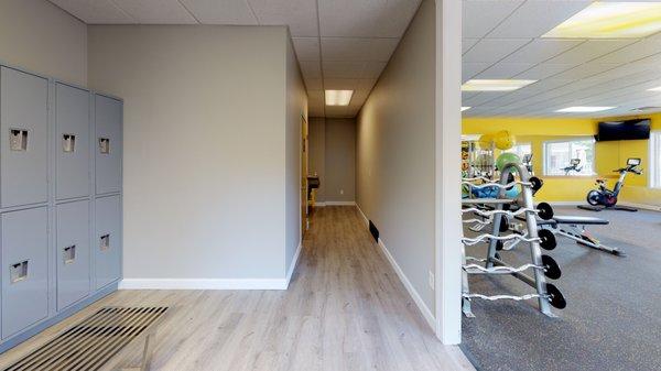 Lockers in onsite fitness center at Bloomfield Townhomes in Kentwood, MI