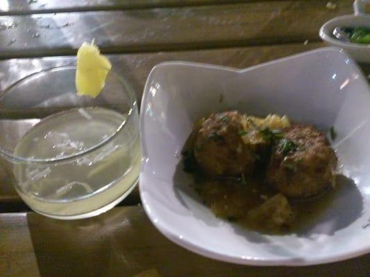 Ground Tsukune chickenballs in pineapple/mint paired w/ pinacolada Sho-chu- for Club Culinaire 2013-10-14