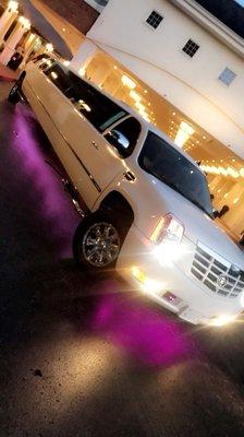 The biggest, whitest, brightest suv Limo in town.