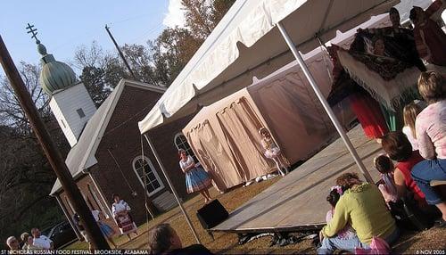 An outdoor stage at the Russian Festival in Brookside, AL