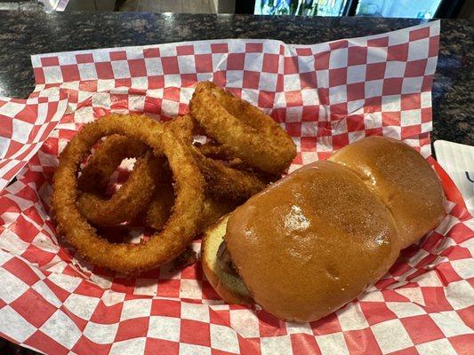 BBQ Pork Sliders with onion rings