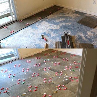 Bed room tile installing before and after