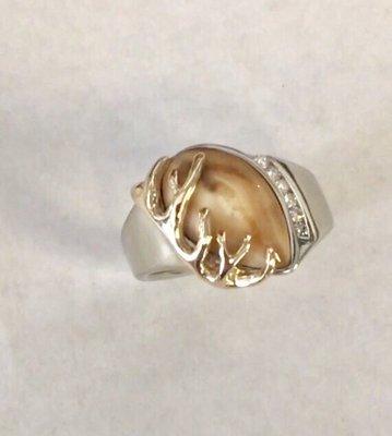 14k Elk ivory diamond ring