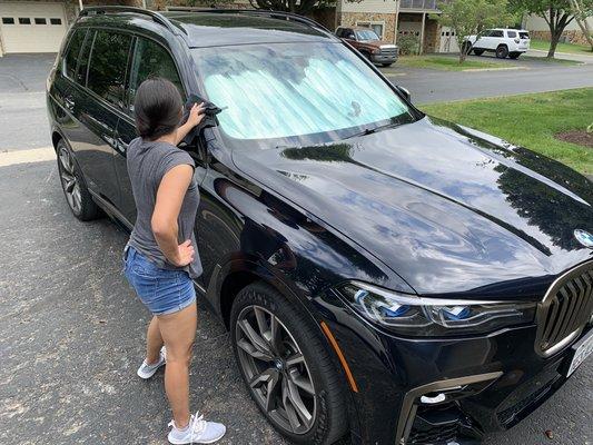 My wife helping get this BMW done