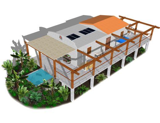 Jibaritos House deck and pool rendering.