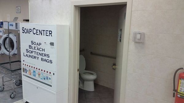 Public restroom for customers, but no paper products available of either kind