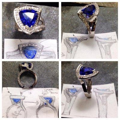 Custom tanzanite ring after completion by Mauzie