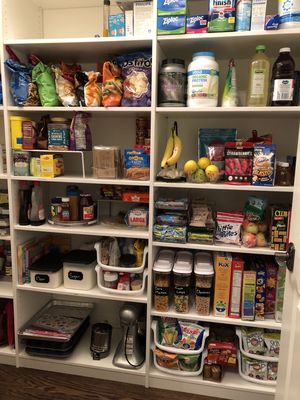 Grouping like items in a pantry make it easy to find things quickly!