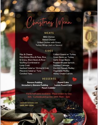 Cesily's Love Meals 2023 Christmas Menu