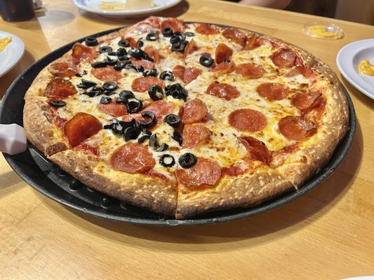 Half olives, half pepperoni