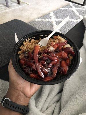 Boneless spare ribs and pork fried rice.