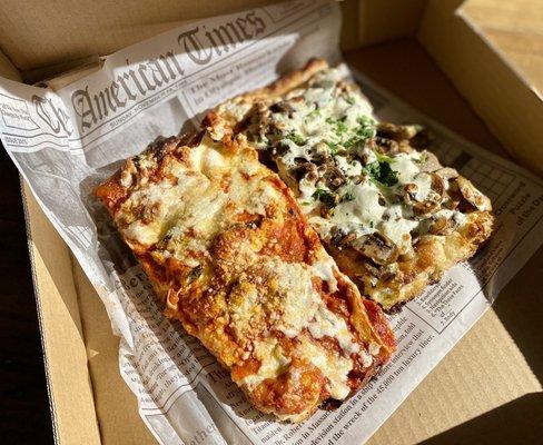 Eggplant parm and mushroom slices, folks they're very good.