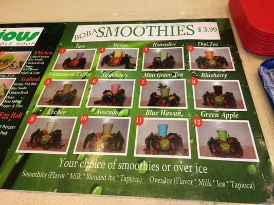 Boba smoothies menu $3.99