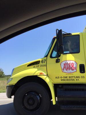 Actually on interstate 64 passing thru drinking our own bottles of refreshing Ale8 beverages & then.....Thanks Ale8 driver!