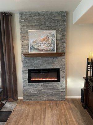 Finished fireplace wall