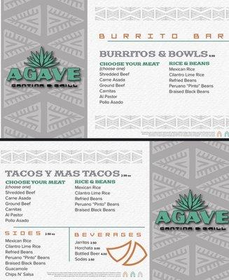 Burrito bar menu