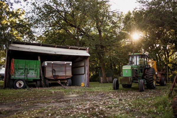 Farm shed and tractor